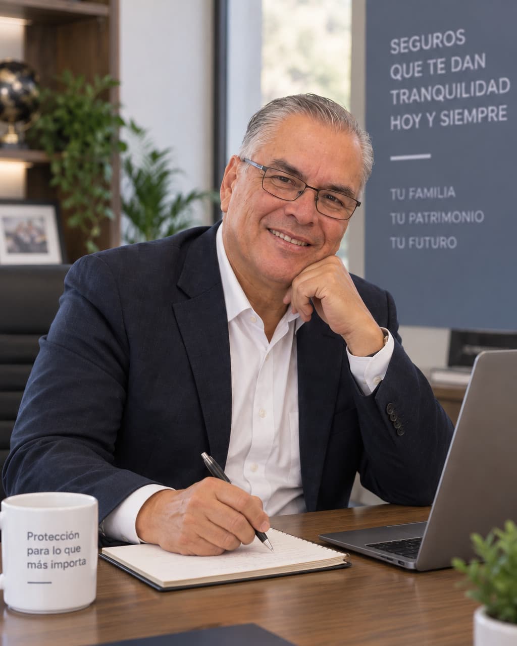 Juan Manuel Limón revisando documentos con un cliente